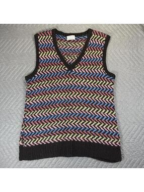 Vintage knit sweater vest with a colorful zigzag pattern